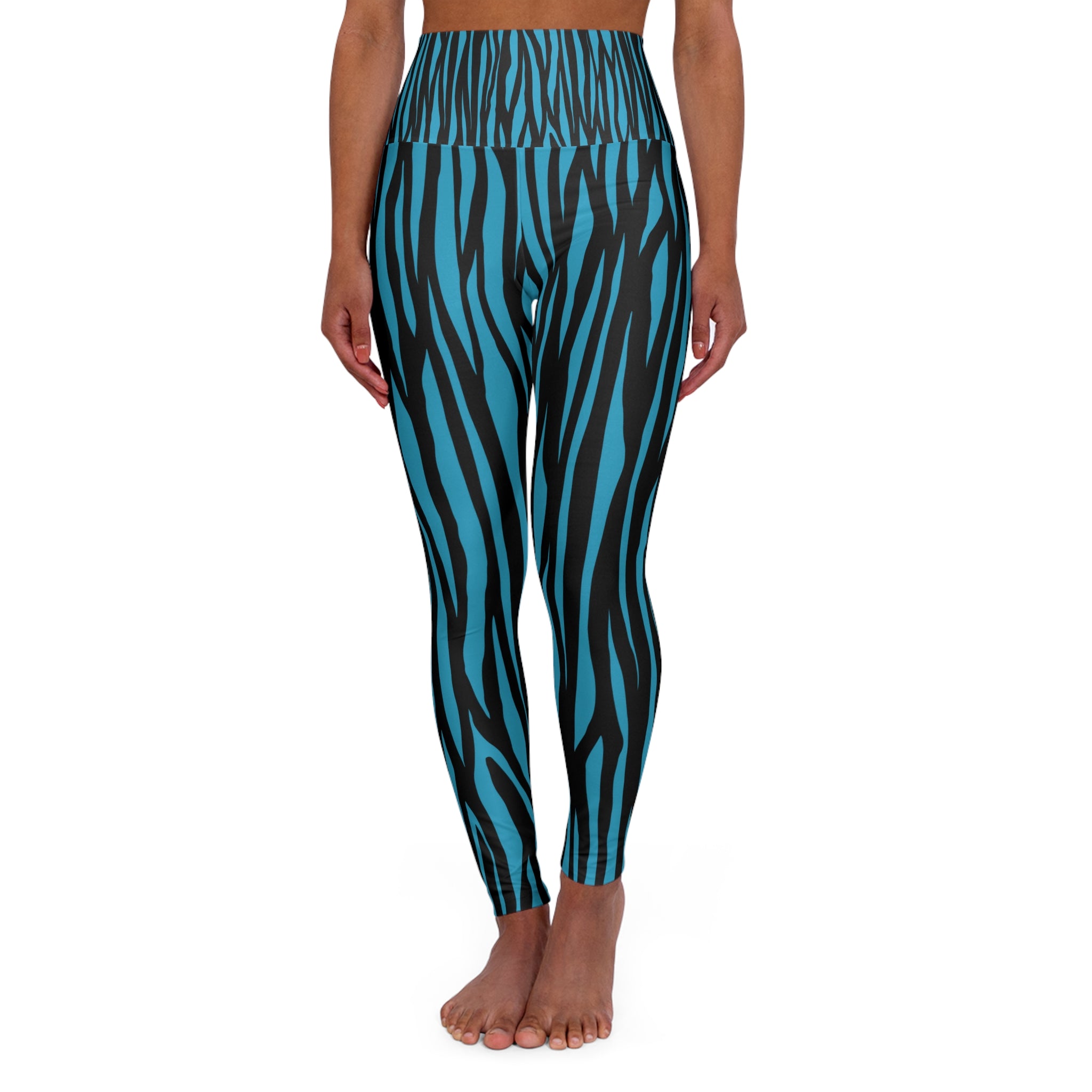 Wild Tigress High Waisted Yoga Leggings - Blue & Black Stripes